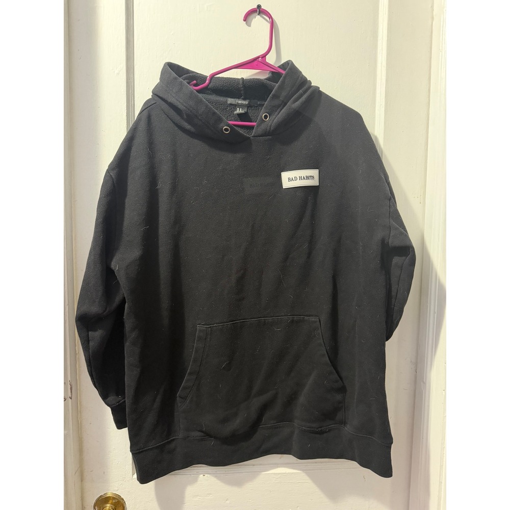 Forever 21 Mens Black Bad Habits Patch Hoodie Sweatshirt Medium